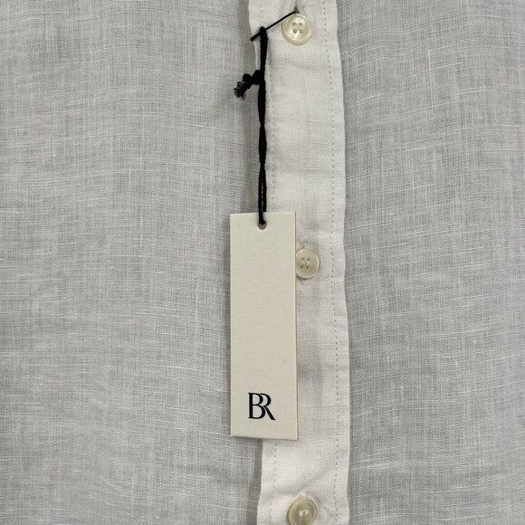 BR Banana Republic Men's Collared‎ Linen Shirt White Large Summer - Picture 2 of 8